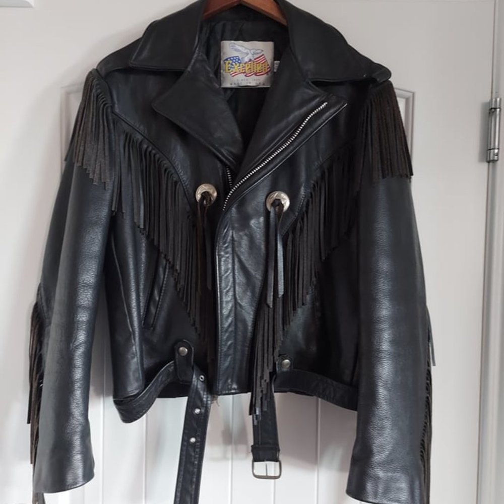 Leather Jacket with Fringe Biker Style Excelled Size 42